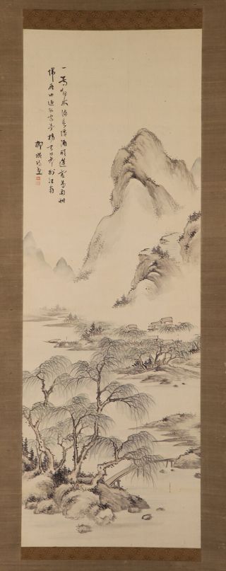 Japanese Hanging Scroll Art Painting Sansui Landscape Asian Antique E8086