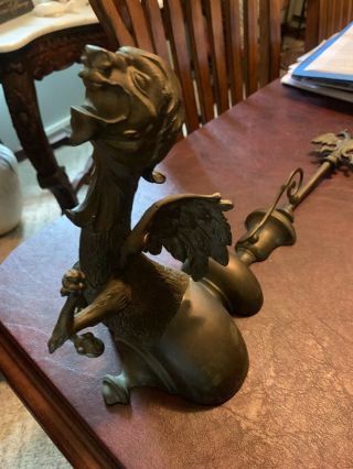 Vintage Medieval Old Bronzed Winged Dragon Gargoyle Statue Wall Sconce