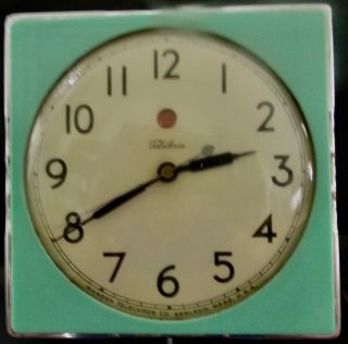 Art Deco Telechron Turquoise & Chrome Kitchen Clock 2f01