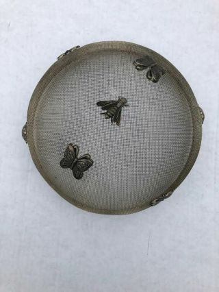 Vtg Silver Round Mesh Food Cover Picnic Party Fly Mosquito Metal Dome - Charming