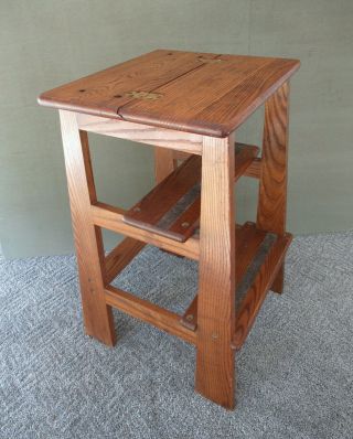 Vintage 3 - Step Stepstool Solid Oak Wood Folding Top Stool Ladder