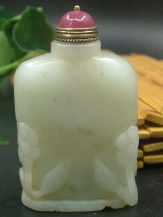 Chinese Antique Celadon Nephrite Hetian - Jade Statue Orchid Snuff Bottle