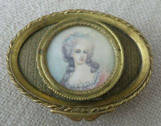 French Ormolu Hand Painted Signed Portrait Miniature Trinket Casket Box