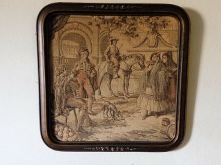 Antique Tapestry Of A Spanish Scene In An Ornate Frame