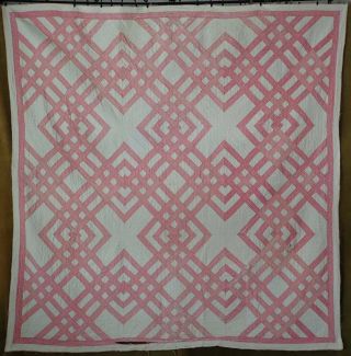 Carpenters Square C1880 Antique Double Pink & White Cutter Quilt 79 " X 78 1/2 "