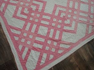 Carpenters Square c1880 Antique Double Pink & White Cutter Quilt 79 