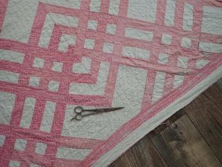 Carpenters Square c1880 Antique Double Pink & White Cutter Quilt 79 