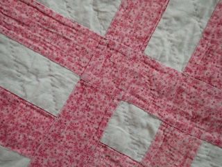 Carpenters Square c1880 Antique Double Pink & White Cutter Quilt 79 