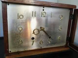 Vintage Mid Century Modern Seth Thomas Wood Case Clock Model E515 - 003 w/ Key 2