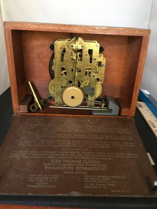 Vintage Mid Century Modern Seth Thomas Wood Case Clock Model E515 - 003 w/ Key 5