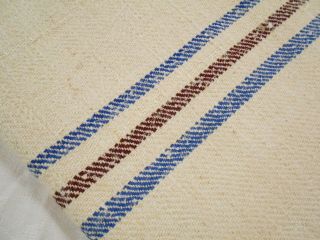 Vtg Antique Brown & Blue Stripe European Hemp Linen Feed Sack Grain Bag 20x44