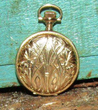Antique 14kt Gold Waltham Ladies 0S Pocket Watch Art Nouveau Case 2