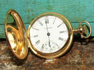 Antique 14kt Gold Waltham Ladies 0S Pocket Watch Art Nouveau Case 3