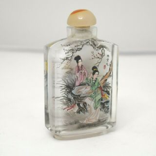 Vintage Chinese Snuff Bottle Reverse Painted Glass With Cap