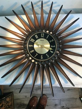 Vintage Syroco Art Deco Wall Clock Starburst Sunburst 23 " Mid Century Usa