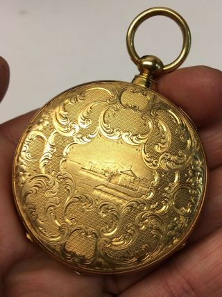 Arnold Adams & Co London Gold pocketwatch w Double Seaside Scenes,  Filigree 11