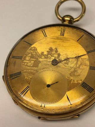 Arnold Adams & Co London Gold pocketwatch w Double Seaside Scenes,  Filigree 2