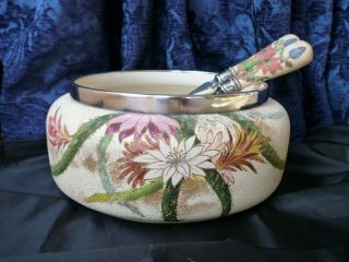 James Dixon & Son Salad Bowl & Servers,  Leather Effect Floral Pattern On China