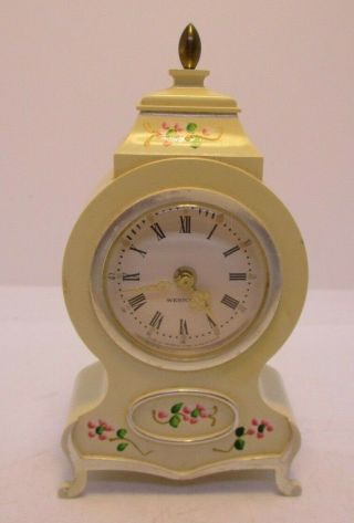 Vintage Westclox Miniature Neuchatel Mantle Alarm Clock Wind Up Floral Design