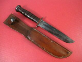 Wwii Usn Mark 2 Fighting Knife - Blade Marked: Robeson Shuredge Leather Scabbard