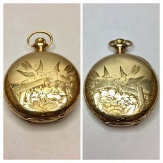 Antique 1900 Elgin Model 2 Pocket Watch Size 6s 15 Jewels With 14k Gold Hunter