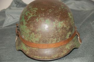 World War 2 German Combat Helmet W Camo Strap And Breadbasket Strap