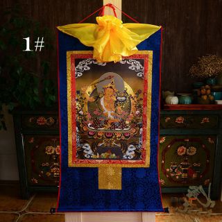 Tibetan Buddhist Buddha Silk Gild Thangka Thanka Wen Shu Manjusri Amulet 35cm