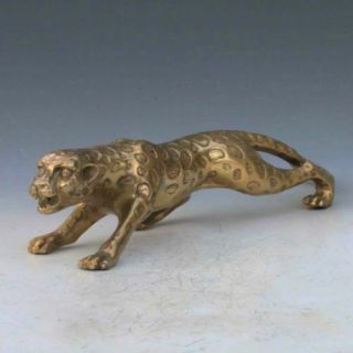 Chinese Brass Handwork Carved Leopard Statue