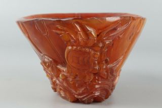 Chinese Exquisite Hand - carved fish crab carving OX horn bowl 3