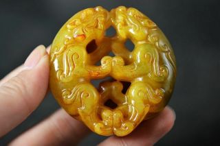 Exquisite Chinese Old Jade Carved Beast Lucky Statue J9