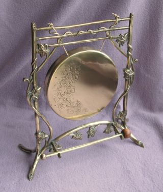 Antique Art Nouveau Naturalistic Arts Crafts Brass Gong 3