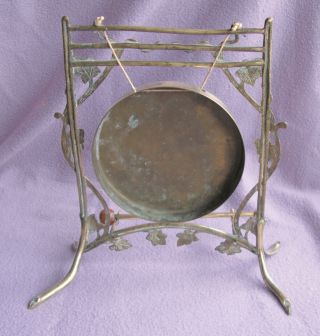 Antique Art Nouveau Naturalistic Arts Crafts Brass Gong 6