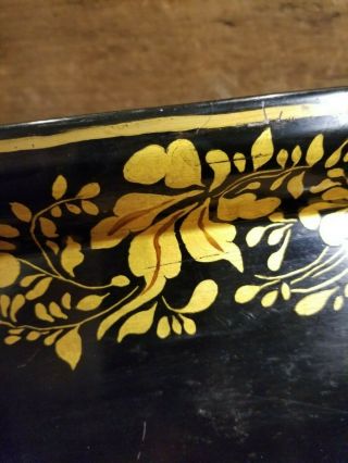 ANTIQUE PRIMITIVE EARLY 1900 ' S TOLEWARE TRAY STENCIL GOLD GILT DESIGN - HTF - SIGNED 5