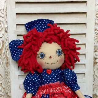 Primitive Raggedy Ann Doll Patriotic Americana With Apple Pie Ornie Shelf Sitter 5