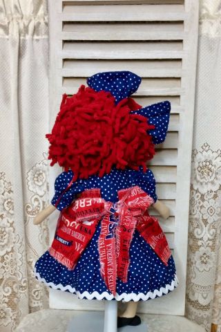 Primitive Raggedy Ann Doll Patriotic Americana With Apple Pie Ornie Shelf Sitter 6