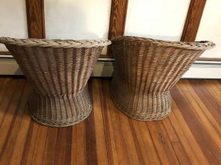 Pair 2 Vintage Wicker Rattan Egg Chairs Pod Scoop Mid Century 3