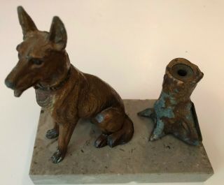 Austria Dog German Shepherd Cold Painted Bronze With Tree Marble Base