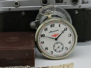 Russian Pocket Watch Molnija Ship Open Face Vintage Soviet Ussr Retro Gift