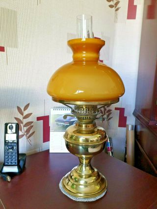 Vintage Brass Oil Lamp With Glass Shade & Glass Chimney,  Made By Duplex England.