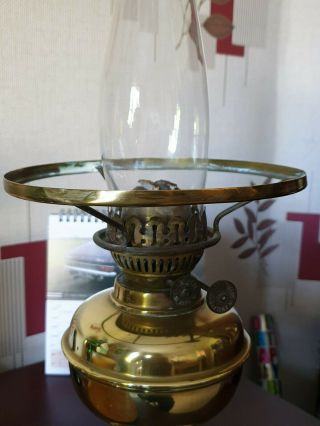 vintage brass oil lamp with glass shade & glass chimney,  made by duplex england. 6