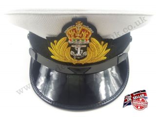 Royal Navy Officer Cap,  Naval Peak Cap,  R N Cap Bullion Badge Military Hat