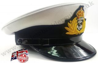 ROYAL NAVY OFFICER CAP,  NAVAL PEAK CAP,  R N CAP BULLION BADGE MILITARY HAT 2