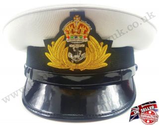 ROYAL NAVY OFFICER CAP,  NAVAL PEAK CAP,  R N CAP BULLION BADGE MILITARY HAT 3