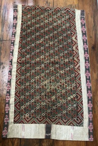 Antique Turkish Handwoven Embroidered Ikat Wool Rug Throw Tapestry Textile