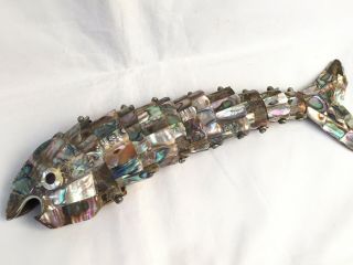 Large Antique/vintage Articulated Fish,  Abalone/mother Of Pearl,  South American?