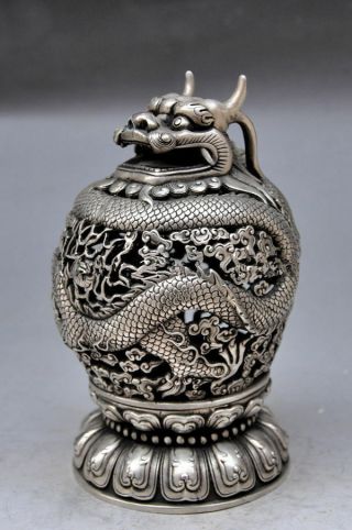 Chinese Archaize Hand - Carved Tibet Silver Dragon Incense Burner