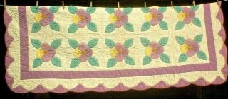 Antique Vintage 1930s/40s Rare Pansy Floral Applique Quilt Piece Only