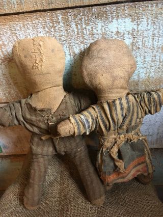 Primitive Early Style Feedsack Rag Stuffed Dolls