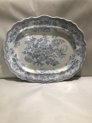 Antique Wedgwood Asiatic Pheasant Blue Transferware 1800s England Meat Platter