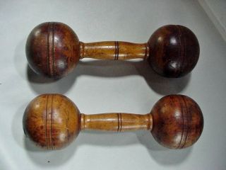 Antique Wood Dumb Bells Dumbbells: Cannon Ball Shape: Marked